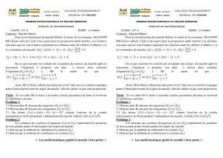 Première page de Mathématiques 2nde A2 — 1er devoir surveillé, 2e semestre (2021-2022) · CEG SEKERE
