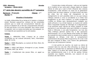 Première page de Français 1ère A, 1ère B, 1ère C, 1ère D — 1er devoir surveillé, 2e semestre (2018-2019) · CEG2 ABOMEY