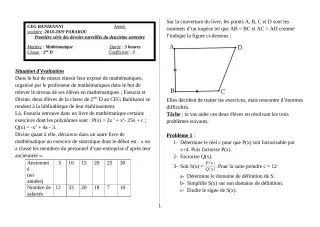 Première page de Mathématiques 2nde D — 1er devoir surveillé, 2e semestre (2018-2019) · CEG Banikanni