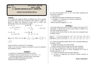 Première page de Mathématiques 2nde D — 1er devoir surveillé, 2e semestre (2018-2019) · CEG TOUI