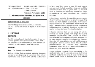 Première page de Anglais 2nde C, 2nde D — 1er devoir surveillé, 1er semestre (2018-2019) · CEG Banikanni