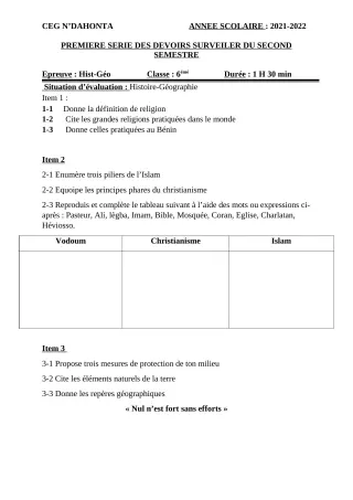 Première page de Anglais 3e ML — 1er devoir surveillé, 2e semestre (2022-2023) · CEG N'Dahonta