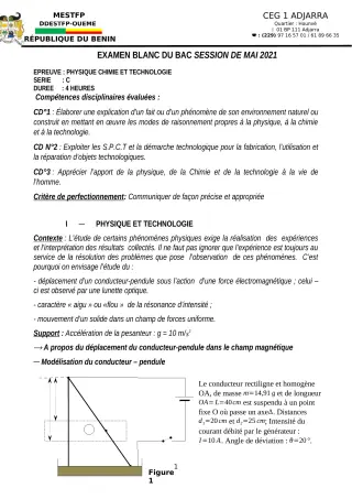 Première page de Examen Blanc de PCT — Tle C — CEG1 Adjarra (2020)