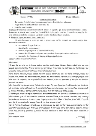 Première page de Espagnol 3e ML — 1er semestre (2018-2019) · CEG1 Covè