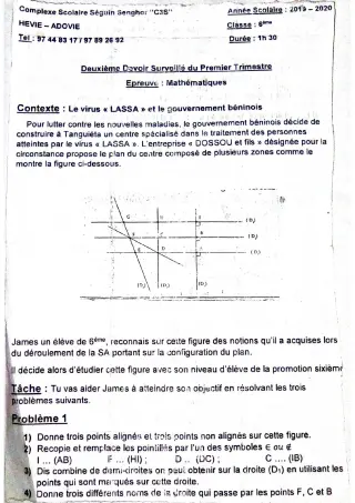 Première page de Mathématiques 6e — 1er trimestre (2019-2020) · CPEG SEGUIN SENGHOR