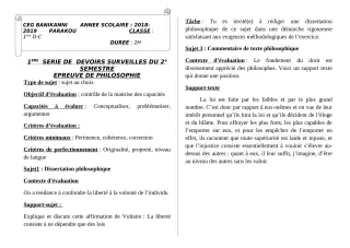 Première page de Philosophie 2nde A2, 2nde B, 1ère C, 1ère D — 1er devoir surveillé, 2e semestre (2018-2019) · CEG Banikanni