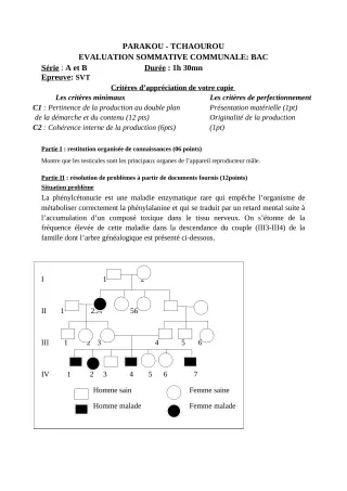 Première page de SVT Tle A1 — Évaluation sommative (2018-2019) · CEG Hubert C. MAGA