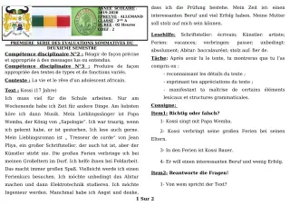 Première page de Allemand 2nde A1, 2nde A2 — 1re évaluation sommative, 2e semestre (2019-2020) · CEG GBESSOU