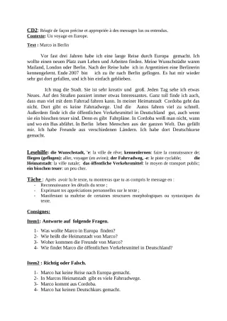 Première page de Devoir surveillé de ALLEMAND — 3e ML — CEG Banikanni (2018)