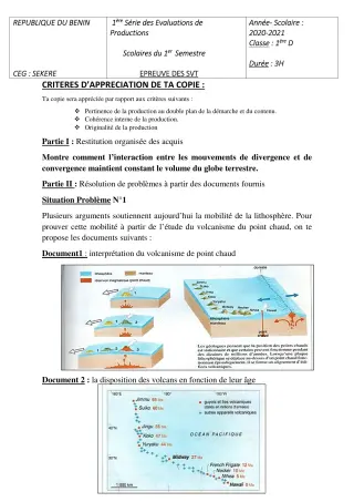Première page de SVT 1ère D — 1re évaluation sommative, 1er semestre (2020-2021) · CEG SEKERE