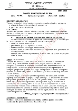Première page de BAC blanc 2022 espagnol cpeg saint justin