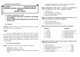 Première page de Anglais 6e, 5e, 4e — 2e devoir surveillé, 1er semestre (2018-2019) · CEG Kpébié