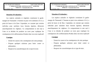 Première page de Français 3e, 3e ML — 1er devoir surveillé, 1er semestre (2018-2019) · CEG Banikanni