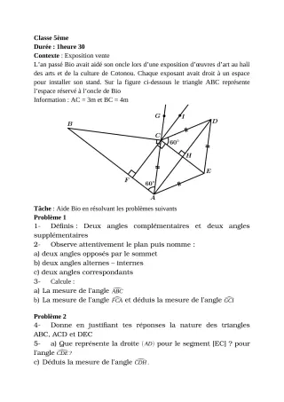 Première page de Devoir surveillé de MATHS GENE — 5e — CEG Sainte Rita (2020)
