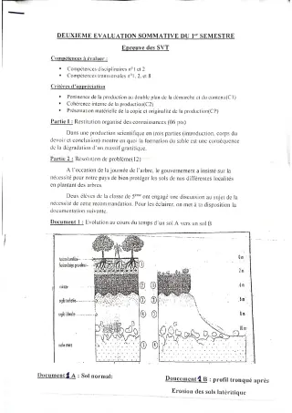 Première page de SVT 2nde D — 2e évaluation sommative, 1er semestre (2020-2021) · CEG PAHOU