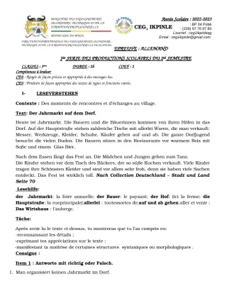 Première page de Allemand 3e — 1re production scolaire, 2e semestre (2022-2023) · CEG1 Ikpinlè