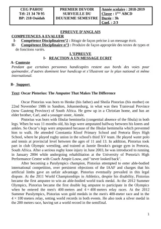 Première page de Anglais 1ère A1, 1ère A2, 1ère B, 1ère C, 1ère D — 1er devoir surveillé, 2e semestre (2018-2019) · CEG PAHOU