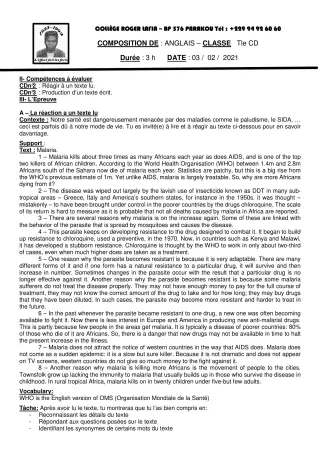 Première page de Anglais Tle C, Tle D — Composition (2020-2021) · CPEG Roger LAFIA