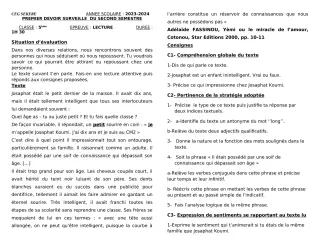Première page de Français 5e — 1er devoir surveillé, 2e semestre (2023-2024) · CEG SEKERE