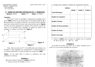 Première page de Mathématiques 6e, 5e, 4e, 4e ML, 3e, 3e ML — 1er devoir surveillé, 1er semestre (2018-2019) · CEG Donwari