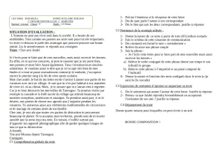 Première page de Français 5e — 1er devoir surveillé, 1er semestre (2018-2019) · CEG NIMA