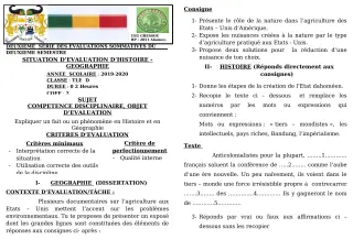 Première page de Histoire-Géographie Tle D — 2e évaluation sommative, 2e semestre (2019-2020) · CEG GBESSOU