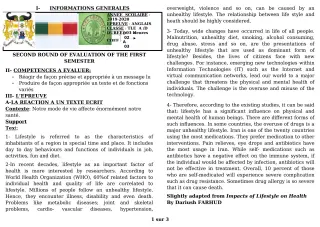 Première page de Devoir surveillé de ANGLAIS — Tle A1, Tle A2, Tle D — CEG GBESSOU (2019)