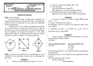 Première page de Mathématiques 6e — 2e devoir surveillé, 1er semestre (2018-2019) · CEG 2 N'DALI