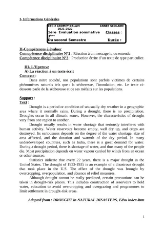 Première page de Anglais 3e — 1re évaluation sommative, 2e semestre (2021-2022) · CEG2 ABOMEY - CALAVI (CEG ZOCA)