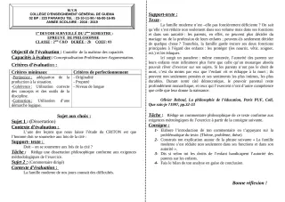 Première page de Philosophie 2nde C, 2nde D — 1er devoir surveillé, 2e semestre (2018-2019) · ceg guema