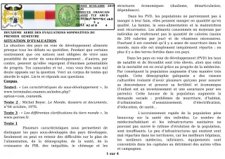 Première page de Français Tle A1, Tle A2, Tle D — 2e évaluation sommative, 1er semestre (2019-2020) · CEG GBESSOU