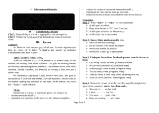 Première page de Anglais 6e — 1er devoir surveillé, 2e semestre (2018-2019) · ceg ouenou