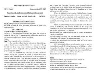 Première page de Anglais 1ère A2, 1ère D — 1er devoir surveillé (2019-2020) · CEG1 Kalalé