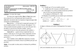Première page de Mathématiques 5e — 2e devoir surveillé, 1er semestre (2018-2019) · CEG Banikanni