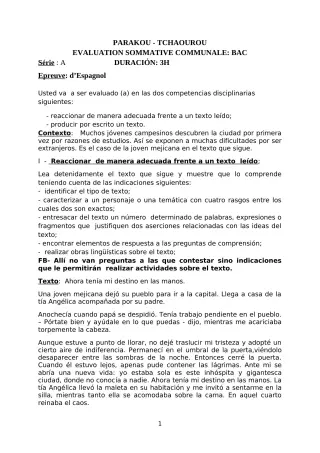 Première page de Espagnol Tle A1, Tle A2, Tle B — Évaluation sommative (2018-2019) · CEG Hubert C. MAGA