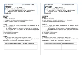 Première page de Histoire-Géographie 6e, 5e, 4e, 3e, 3e ML, 2nde A, 2nde A2, 2nde B, 2nde C, 2nde D, 1ère A1, 1ère A2, 1ère B, 1ère C, 1ère D, Tle A1, Tle A2, Tle B, Tle C, Tle D — 1er devoir surveillé, 1er semestre (
