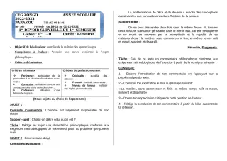 Première page de Philosophie 1ère C, 1ère D — 1er devoir surveillé, 1er semestre (2022-2023) · CEG ZONGO