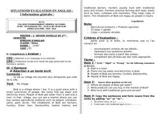 Première page de Anglais 5e — 1er devoir surveillé, 2e semestre (2018-2019) · ceg guema