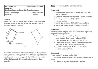 Première page de Mathématiques 6e — 2e devoir surveillé, 2e semestre (2018-2019) · CEG Banikanni