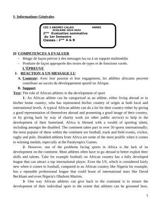 Première page de Anglais 2nde A & B — 2e évaluation sommative, 1er semestre (2023-2024) · CEG2 ABOMEY - CALAVI (CEG ZOCA)