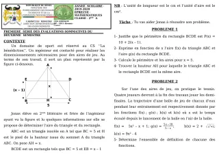 Première page de Mathématiques 2nde A1, 2nde A2 — 1re évaluation sommative, 2e semestre (2019-2020) · CEG GBESSOU