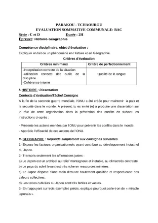 Première page de Histoire-Géographie Tle C, Tle D — Évaluation sommative (2018-2019) · CEG Hubert C. MAGA