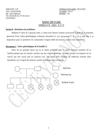 Première page de Mathématiques Tle D — 1er devoir surveillé (2019-2020) · CEG FIYEGNON