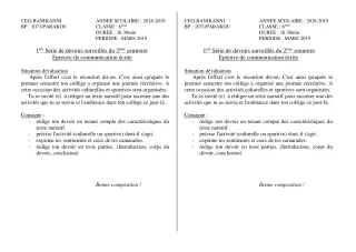Première page de Français 6e — 1er devoir surveillé, 2e semestre (2018-2019) · CEG Banikanni