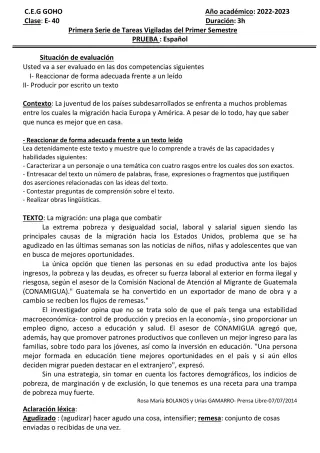 Première page de Espagnol 1ère A2 — 2022-2023 · CEG GOHO