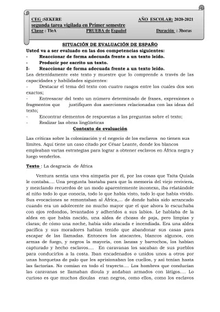 Première page de Espagnol Tle A2 — 2020-2021 · CEG SEKERE