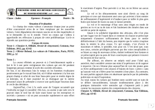 Première page de Français 2nde A & B, 2nde C, 2nde D — Devoir surveillé (2018-2019) · CEG1 Covè