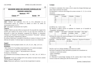 Première page de PCT 4e — 2e devoir surveillé, 1er semestre (2018-2019) · CEG Kpébié