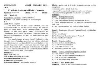 Première page de Allemand 3e ML — 1er devoir surveillé, 1er semestre (2019-2020) · CEG MAGOUMI