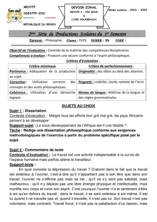 Première page de Philosophie Tle D — 2e production scolaire, 1er semestre (2023-2024) · CEG GOHO